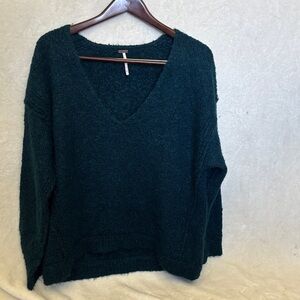 Free People V-Neck Sweater in Deep Green
